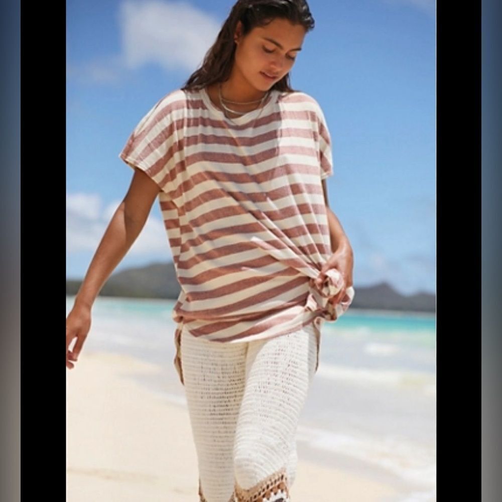Free People Avery Tunic Top Stripe Slouchy Dolman Sleeve Red‎ Size XS NEW